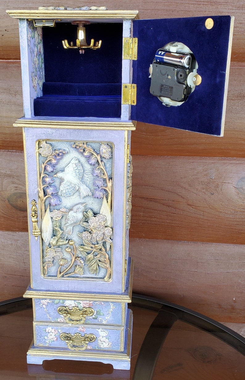 Refinished birdhouse Jewelry Box With Clock Etsy