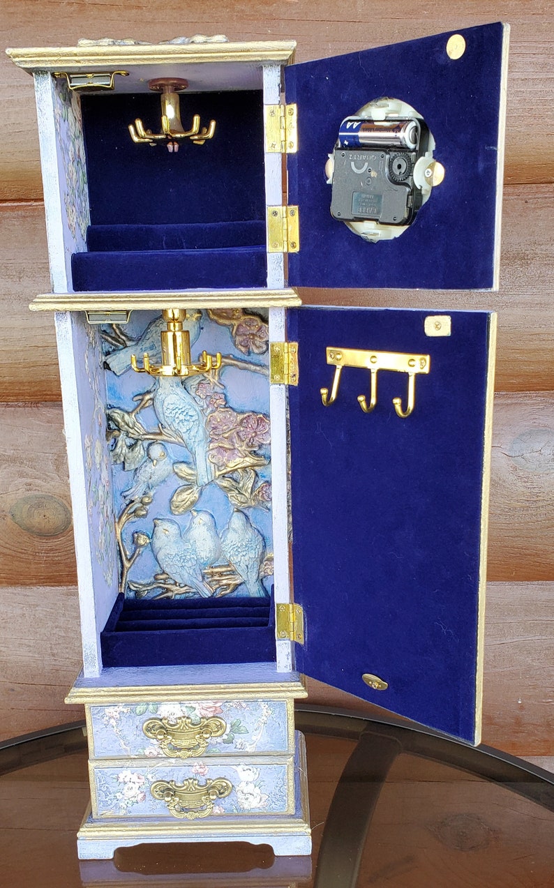 Refinished birdhouse Jewelry Box With Clock Etsy