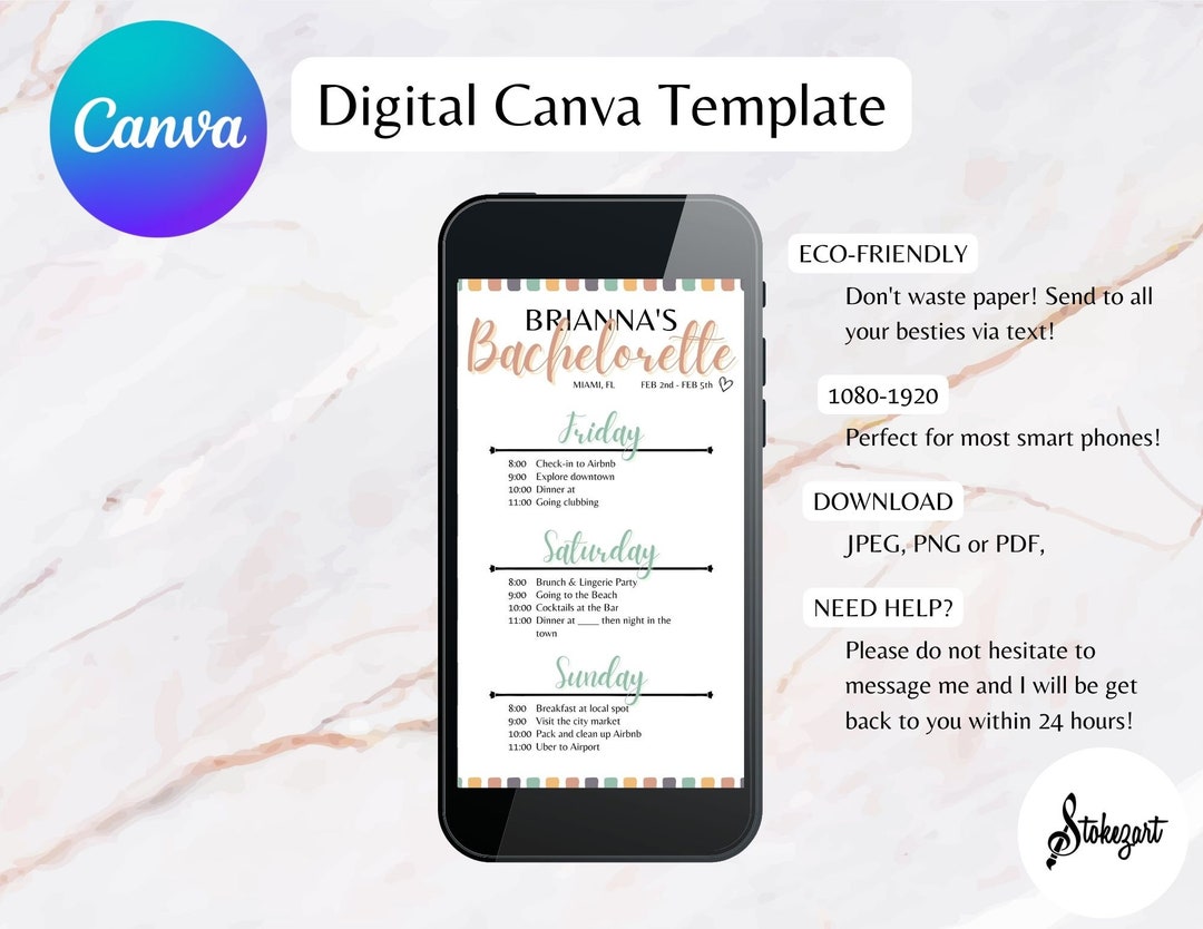 Bachelorette Party Itinerary Template - Etsy