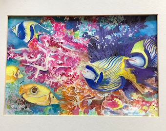 water color paint painting underwater fish sea ocean art artwork coral clown bright