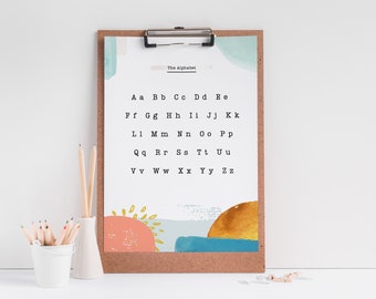 Alphabet digital download; instant printable artwork; uppercase and lowercase alphabet letters