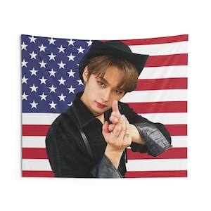 Stray Kids Lee Know American Flag Skz Tapestry Gift for KPOP Fan