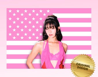 SOPHIA Katseye Pink American Flag Wall Decor Tapestry - Gift for KPOP fans, College gift, Dorm Decor, Wall Tapestry
