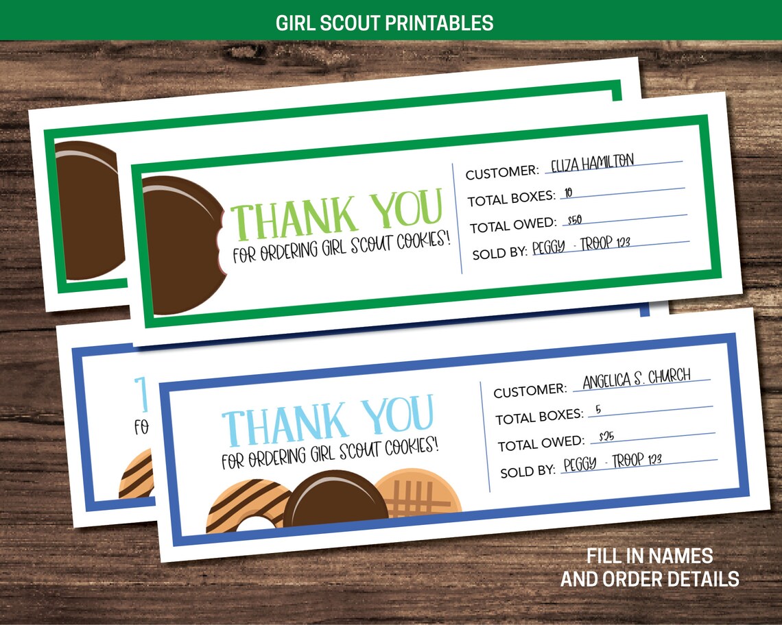 Girl Scout Cookie Sales Printable Receipts | Etsy