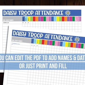 Girl Scout Attendance Sheets - Editable Printable - Etsy
