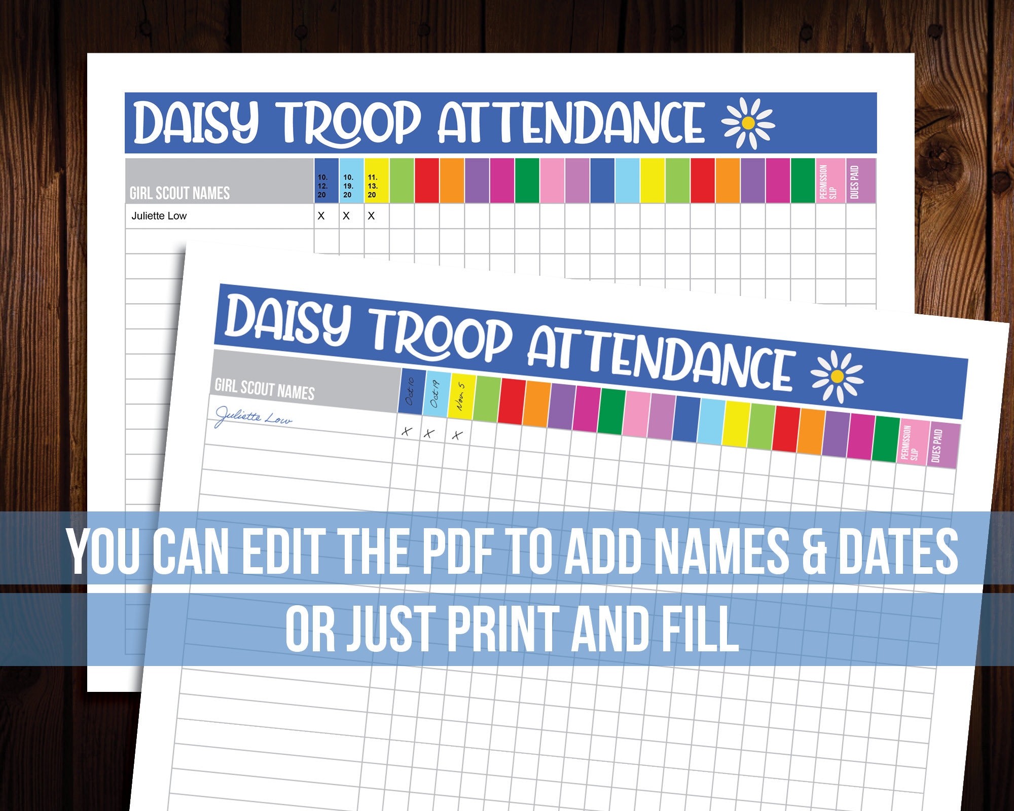 Girl Scout Attendance Sheets Editable Printable | Etsy