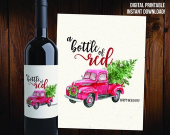 Red Christmas Truck - Printable Wine Label