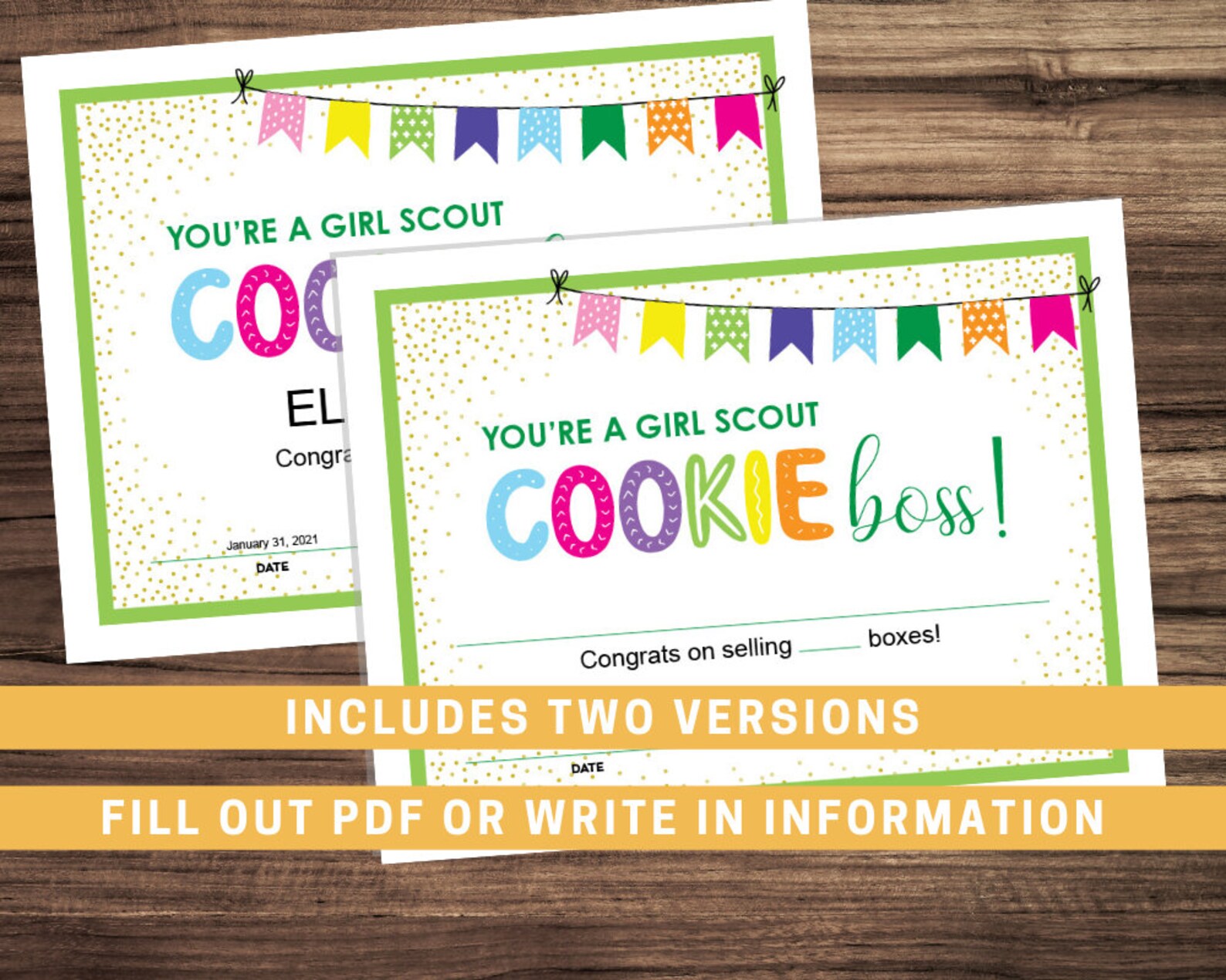 Girl Scout Cookie Sales Certificate Editable PDF - Etsy