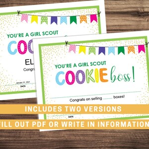 Girl Scout Cookie Sales Certificate - Editable PDF - Etsy