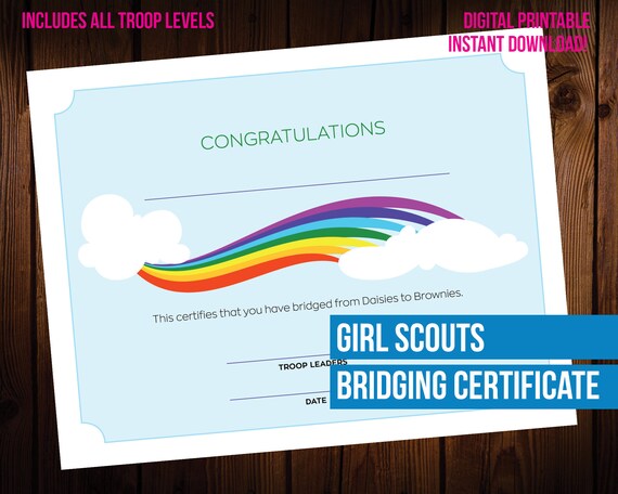 Girl Scout Bridging Certificate Printable - Etsy