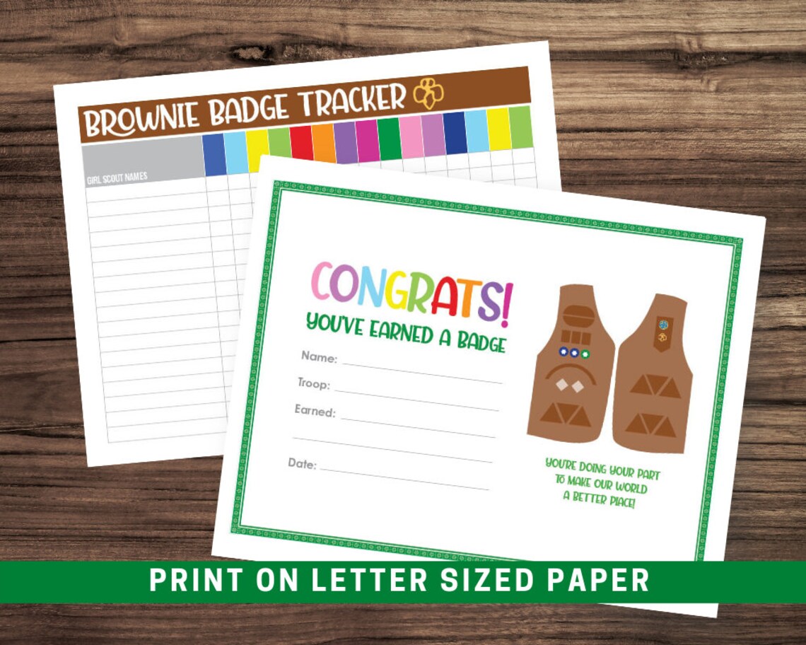 Girl Scout Brownie Badge Tracker and Certificate Etsy