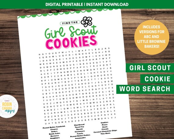 Girl Scout Cookie Word Search Puzzle Etsy
