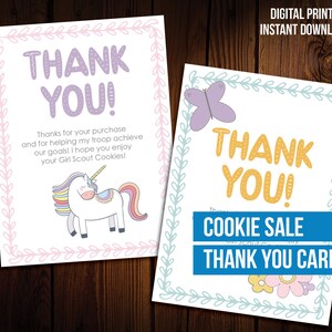 Girl Scout Cookie Sales bedankkaarten: vlinders en eenhoorns! Afdrukbaar