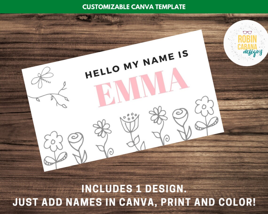 Girl Scout Coloring Name Tags Canva Template Etsy