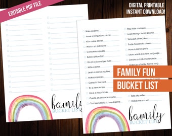 Family Fun Bucket List - Editable PDF Printable