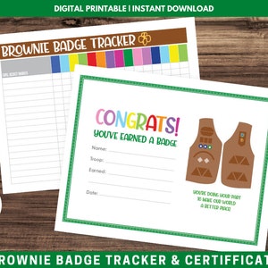 Girl Scout Brownie Badge Tracker and Certificate