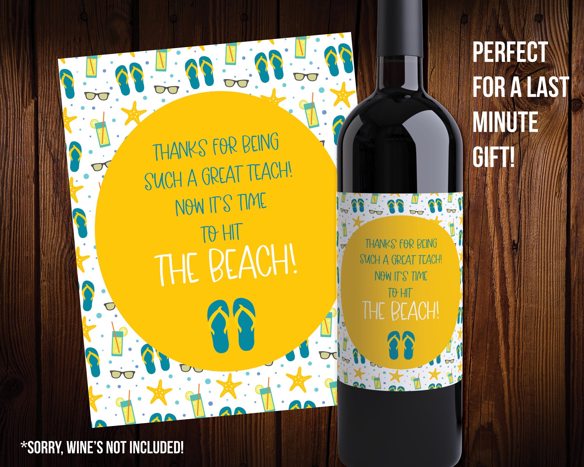 Teacher Gift Printable Wine Label Hit the Beach Etsy