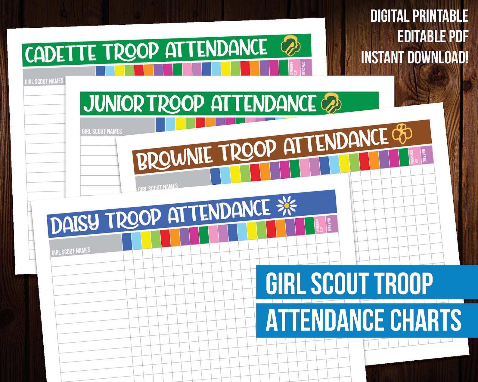 Girl Scout Attendance Sheets Editable Printable Etsy