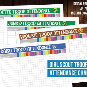 Girl Scout Attendance Sheets Editable Printable image 1