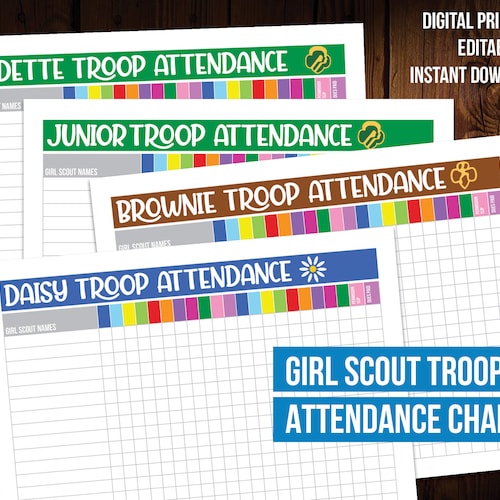 Girl Scout Attendance Sheets Editable Printable - Etsy