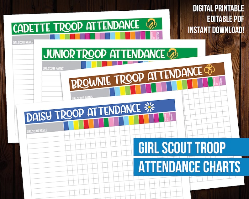 Girl Scout Attendance Sheets Editable Printable image 1