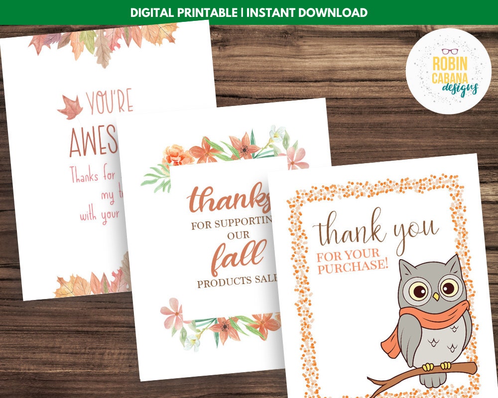 Girl Scouts Fall Product Sale Thank You Cards Fall Themed Printable - Etsy