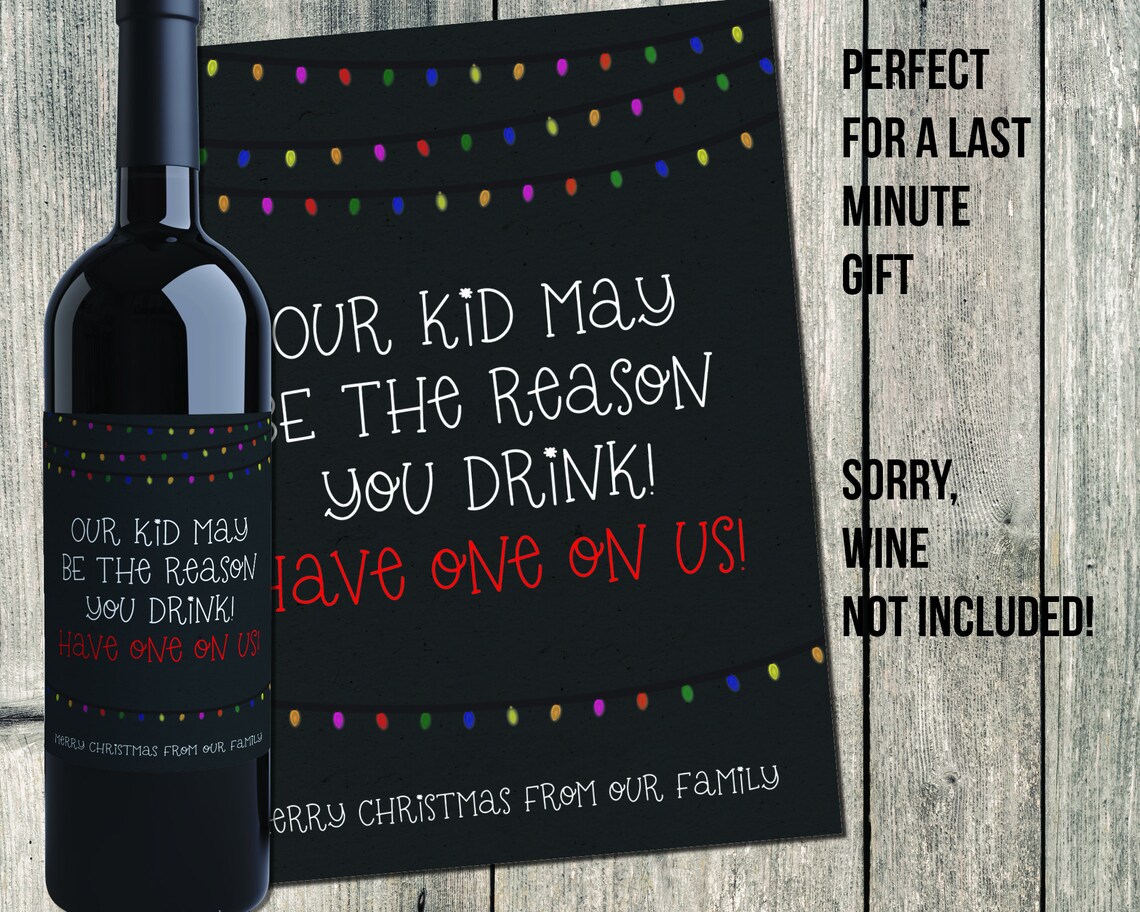 teacher gift printable christmas wine label customizable