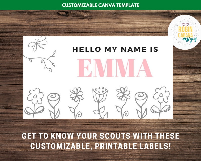 Girl Scout Coloring Name Tags Canva Template Etsy