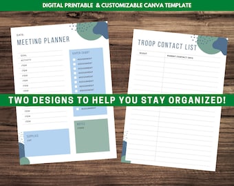 Girl Scout Meeting Planner and Contact List - Printable & Canva Template