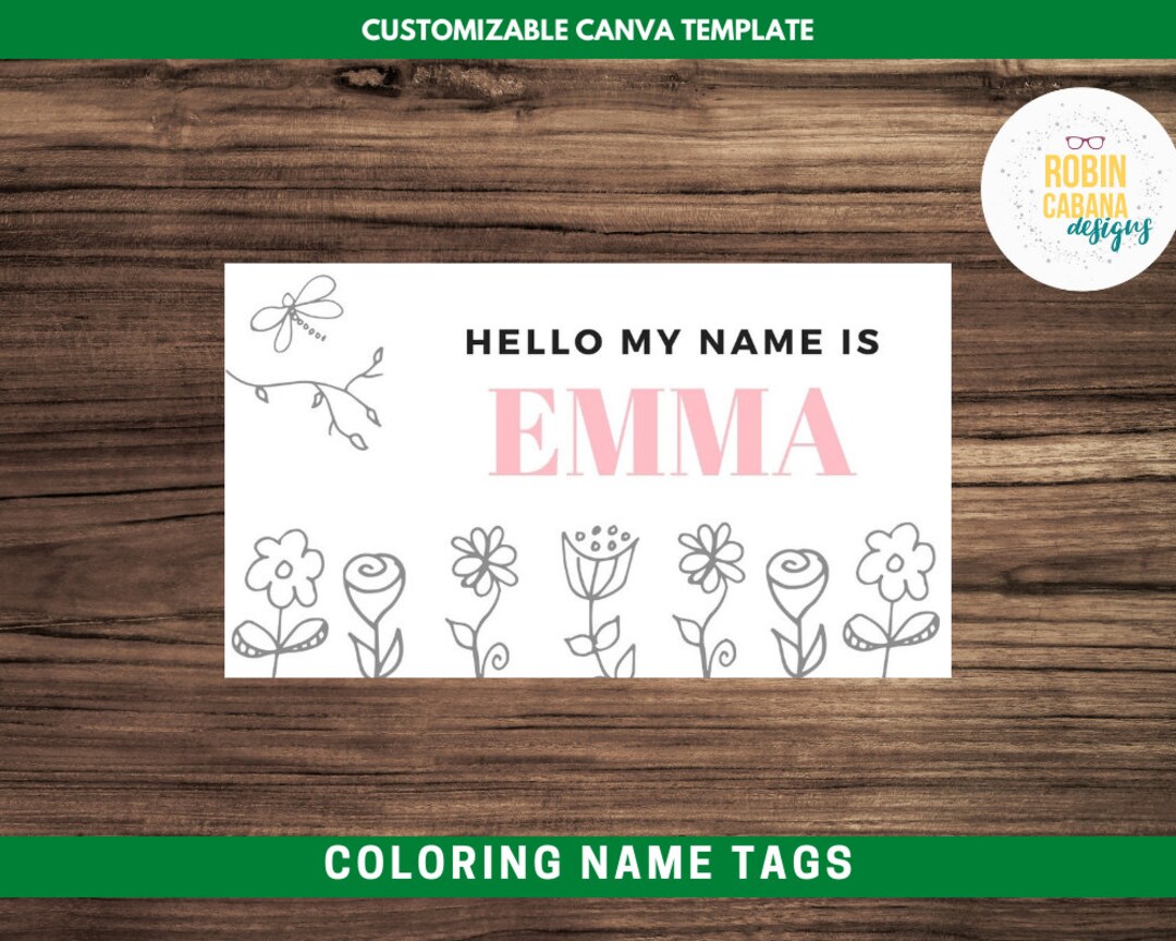 Girl Scout Coloring Name Tags - Canva Template - Etsy