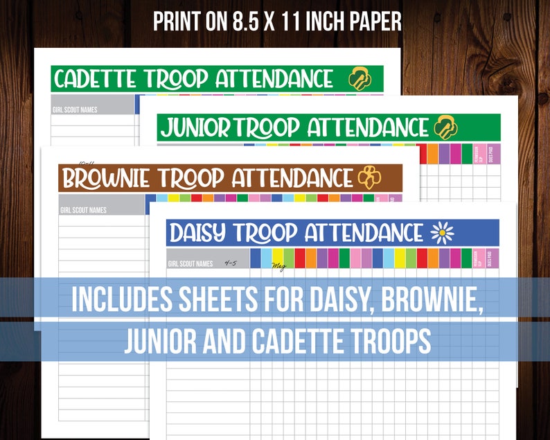 Girl Scout Attendance Sheets Editable Printable image 2