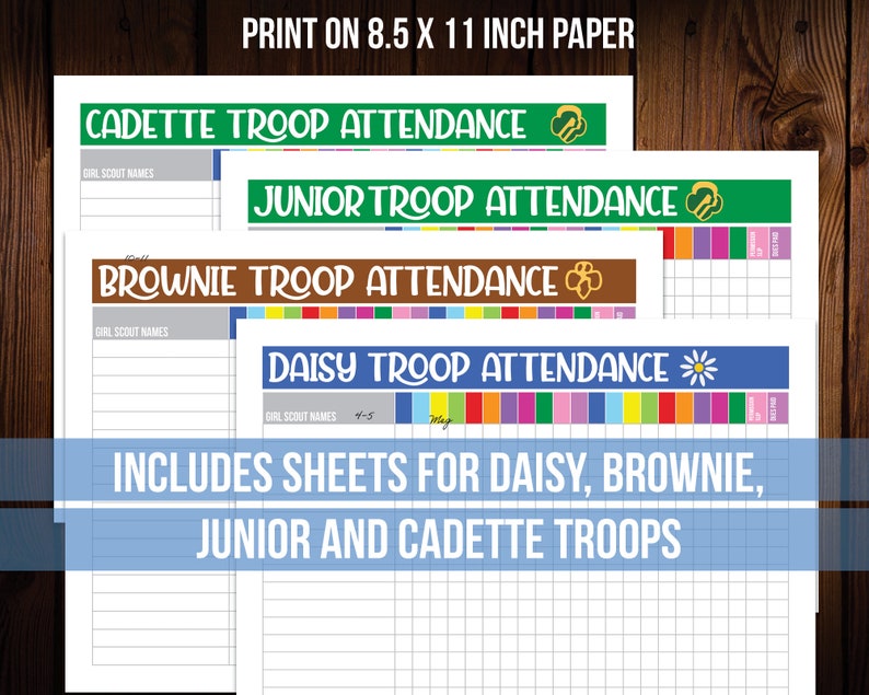 Girl Scout Attendance Sheets Editable Printable | Etsy