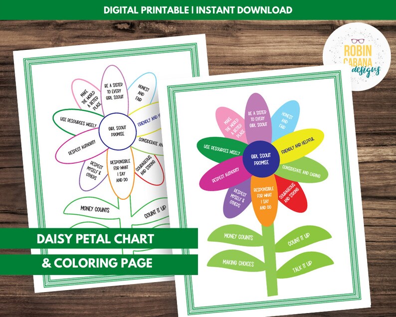 Girl Scout Daisy Petals Chart & Coloring Page - Etsy
