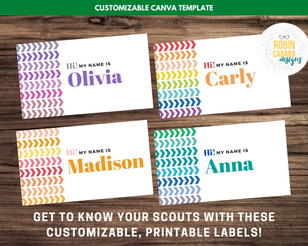Girl Scout Rainbow Name Tags Canva Template Etsy