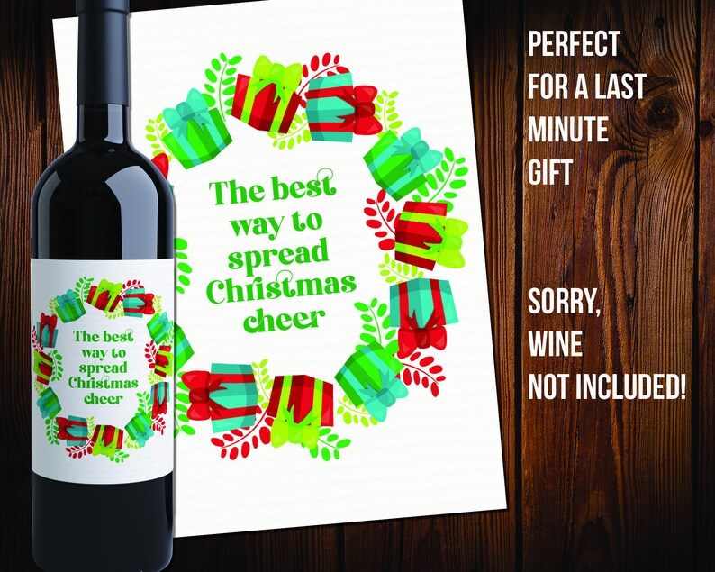 christmas cheer printable wine label etsy