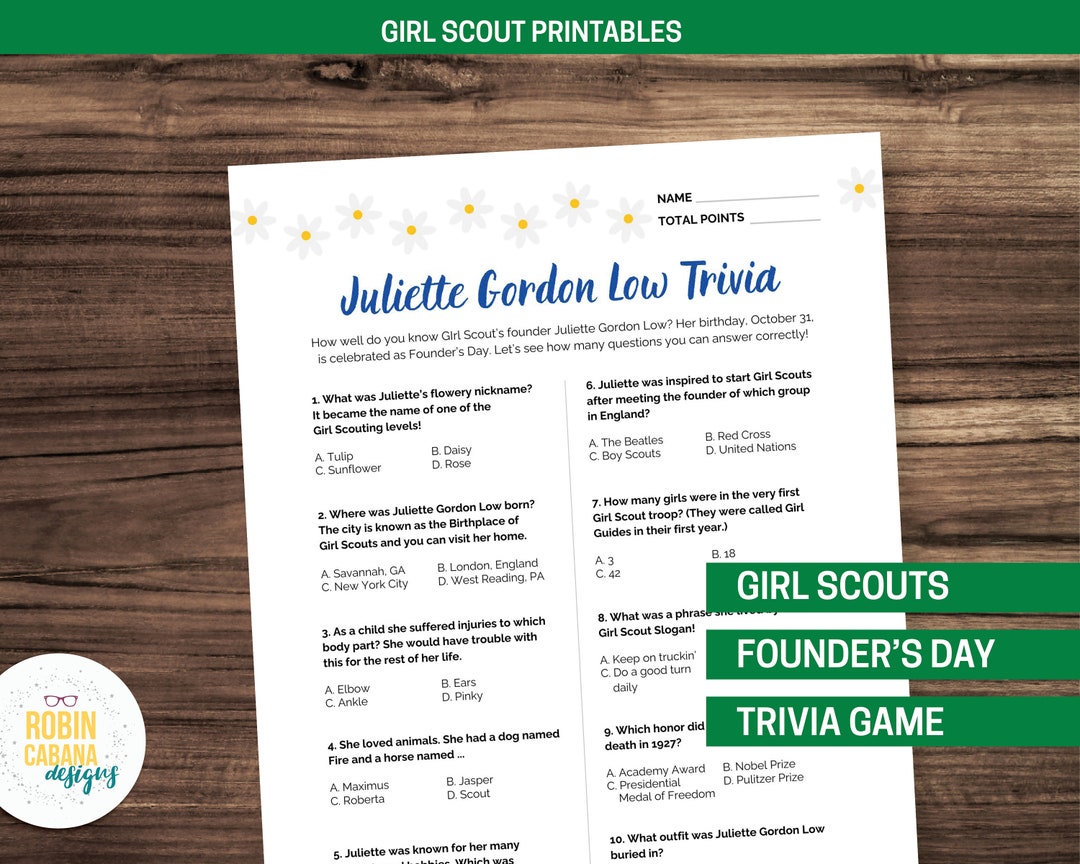 Girl Scouts Founder's Day Trivia - Juliette Gordon Low - Etsy
