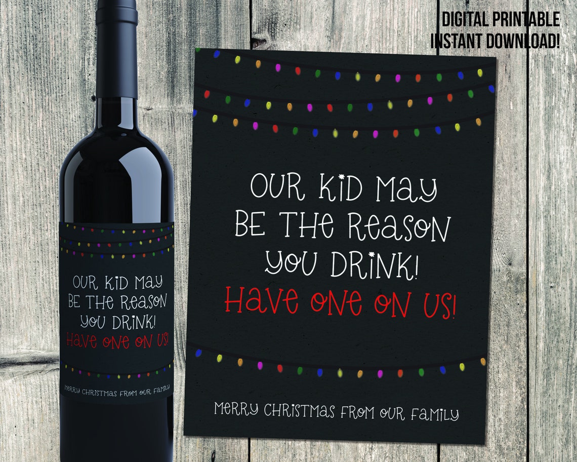 teacher gift printable christmas wine label customizable