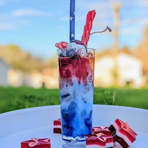 Fake Mini Drink, Faux Drink, Red, White & Blue Drink, 4th of July Tiered Tray Decor, USA Tier Tray Decor, Kawaii Stationary