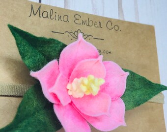 Magnolia Felt Flower Headband, Pink, Tropical Flower Headband, Felt Flower Headband, Pink Flower Headband,Newborn Magnolia Flower Headband