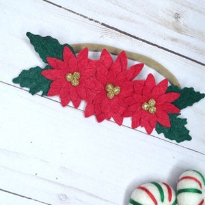 Pointetta roja diadema de flores de fieltro, diadema de Navidad para bebés, diadema de flores de fieltro, diadema de flores de Navidad, corona de flores para bebés