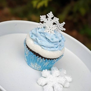 Fake Christmas cupcakes, faux Christmas cupcakes, Christmas tiered tray decor, Snowflake Theme Decor, Winter wonderland