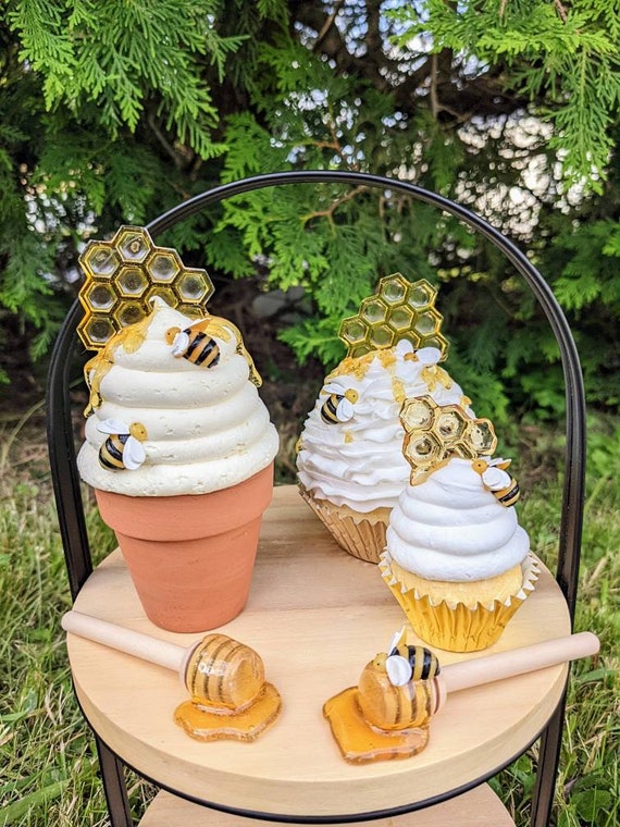Bee Tiered Tray Decor Fake Cupcake,fake Fooe Bee Themed 12 pieces