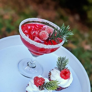 Boisson de Noël aux canneberges et margarita, fausse boisson de Noël, faux cupcakes, faux accessoires de photo pour pâtisseries, décoration de bar de Noël