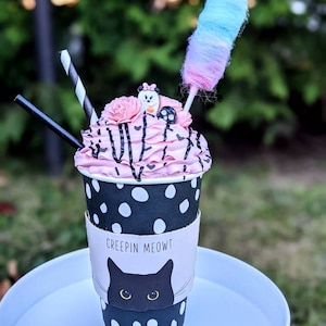 Fake Pink Ghost Milkshake, Fake pink Halloween Milkshake, pink halloween decor, pink Halloween tiered tray decor