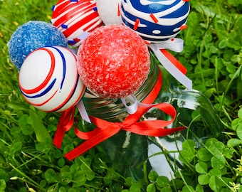 USA Dekor, Gefälschte Cake Pops, Faux Cake Pops, Rote, Weiße & Blaue Cupcakes, Vierte Juli Party Dekor, Kawaii Stationär