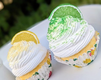 Fake Lemon Lime Cupcake, Summer Tiered Tray Decor