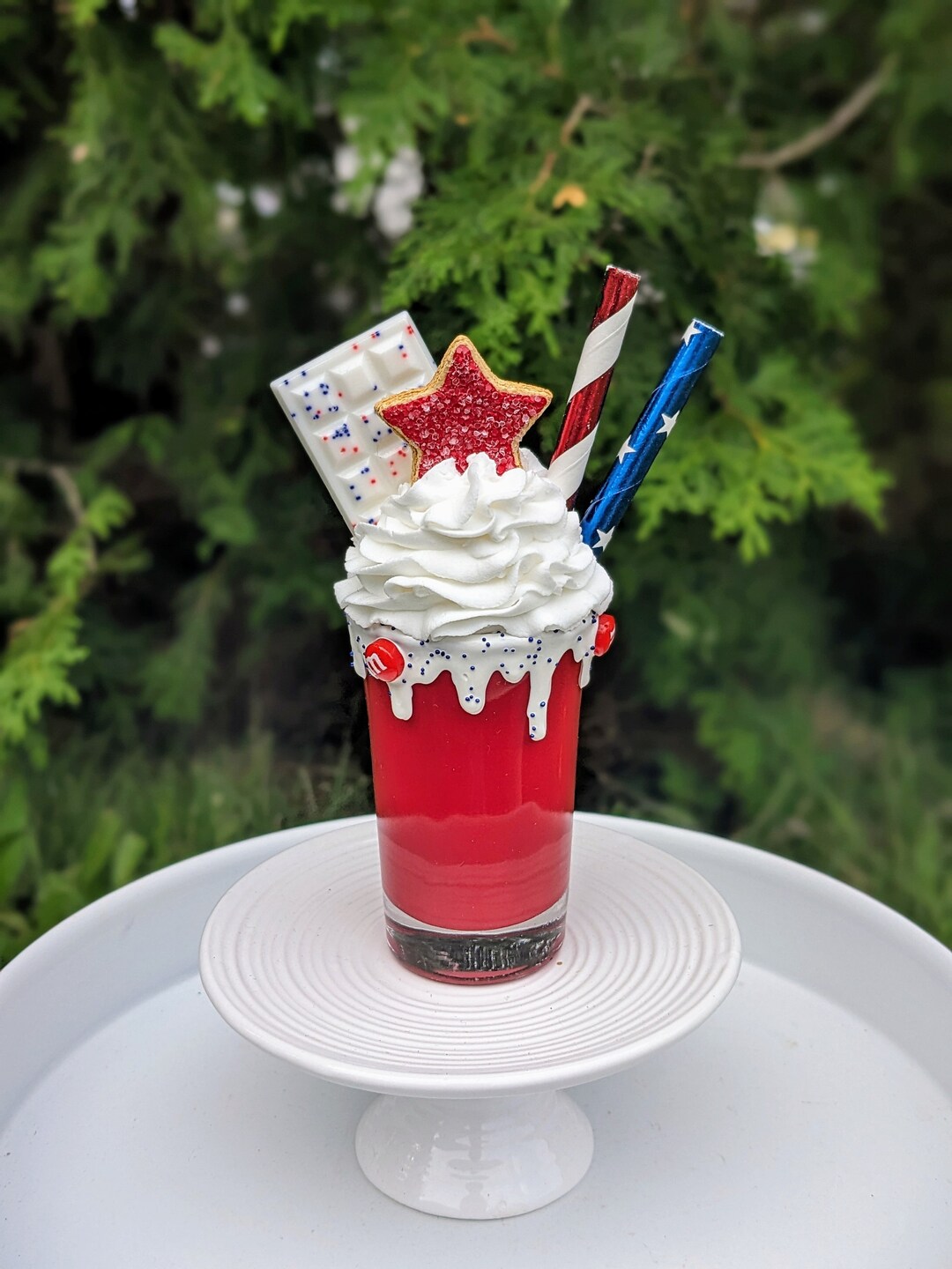 Faux Patriotic Mini Milkshake, Red White Blue Tiered Tray Decor - Etsy