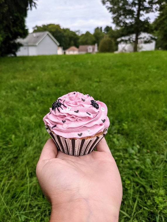 Fake Pink Ghost Cupcakes, Faux Pink halloween Cupcake, Pink halloween decor, pink Halloween tiered tray decor, faux pink Halloween treat