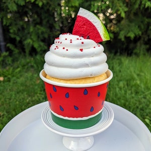Fake watermelon cupcake, watermelon decor, watermelon cupcake, watermelon decor, faux cupcake, tier tray decor, photo props