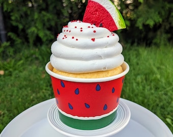 Fake watermelon cupcake, watermelon decor, watermelon cupcake, watermelon decor, faux cupcake, tier tray decor, photo props